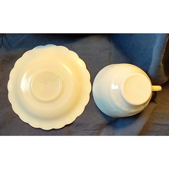 Vintage Scalloped Milk Glass Tea Cup and Saucer: Shabby Chic Decor - Picture 3 of 4